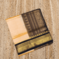 Pure handloom Korvai Silk Cotton Saree in Sand Brown and Black Border with Zari Checks - 135