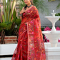 Chilli Red Hand Made Muslin Jamdani Saree - 081