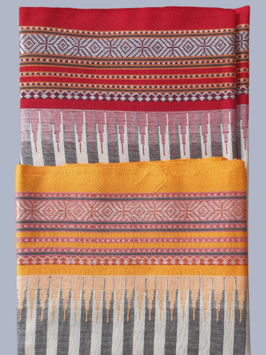 Classic Red & Orange Handloom Vidarbha Tussar Silk Saree with Multicolor Contrast Border -002
