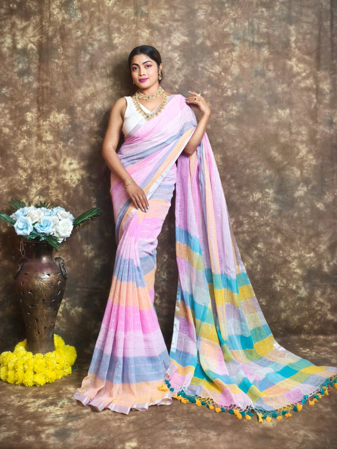 Handloom Bengal Linen Saree  |  Lavender Purple