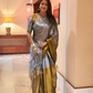 Tissue Silk Saree in Gold and Grey Half and Half -046