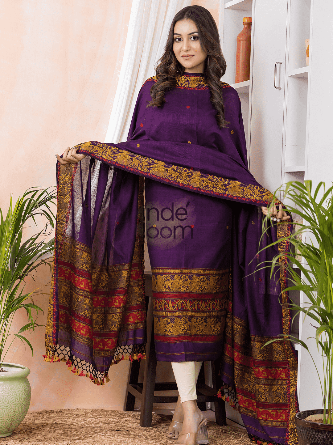 Plum Purple Jamdani 2-Piece Set Kurti & Dupatta (UNSTITCHED) -514