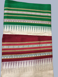 Green Red Handloom Vidarbha Tussar Silk Saree with Multicolor Contrast Border -010