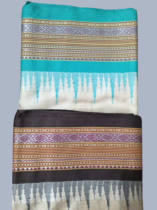 Blue Black Handloom Vidarbha Tussar Silk Saree with Multicolor Contrast Border -019