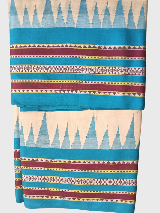 Sky Blue Handloom Vidarbha Tussar Silk Saree with Multicolor Contrast Border -012