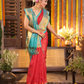 Pure Handloom Korvai Saree | Passion Red Sky Blue