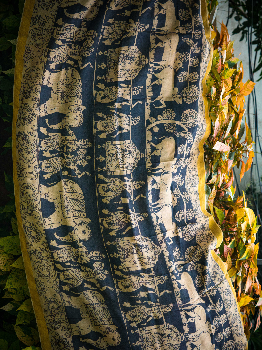 Blue Black Sri Rama Kalyanam Kalamkari Saree - 024