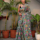 Fern Green Muslin  Hand Made Jamdani Saree - 086
