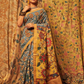 Baby Blue Floral Mangalagiri Kalamkari Saree - 019