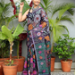 Handwoven Pure Jamdani Muslin Saree  |  Midnight Black