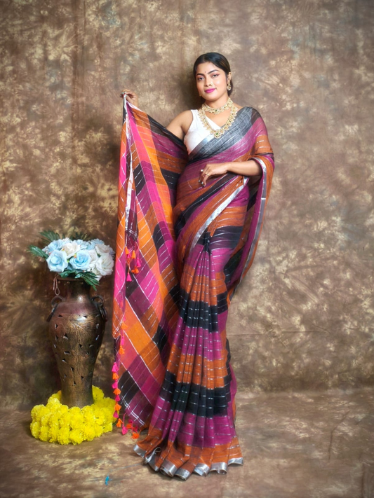 Pure Handloom Linen Saree | Blush Pink