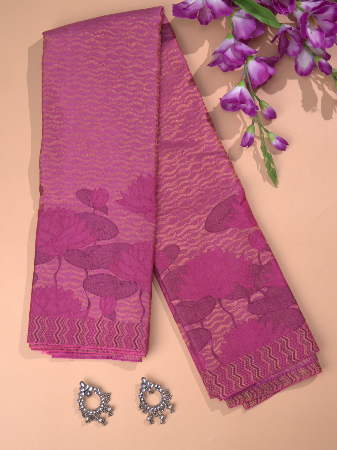 Rajani Rekha - Royal Rani pink silk with floral vine zari