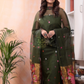 Army Green Paithani Muslin Jamdani 2-Piece Set Kurti Dupatta (UNSTITCHED) -439