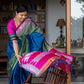Pure Ilkal Saree in Blue and Green With Pink Pallu  - 004