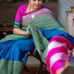 Pure Ilkal Saree in Blue and Green With Pink Pallu  - 004