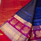 Korvai Saree in Cobalt Blue with Chilli Red and Silver Mayil Border - 044 - indeloom