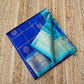Pure handloom Korvai Silk Cotton Mayil-ChakramSaree in Azure Blue and Sky Blue with Zari Checks - 029