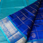 Pure handloom Korvai Silk Cotton Mayil-ChakramSaree in Azure Blue and Sky Blue with Zari Checks - 029
