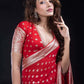 Durga Puja Saree with Red and Silver Color Butties and Border-060 - indeloom