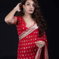 Durga Puja Saree with Red and Silver Color Butties and Border-060 - indeloom