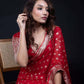 Durga Puja Saree with Red and Silver Color Butties and Border-060 - indeloom