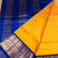 Pure handloom Korvai Silk Cotton Saree in Golden Yellow and Golden Purple Border - 050