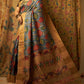 Sky Blue Lotus Floral Tussar Kalamkari Saree-018