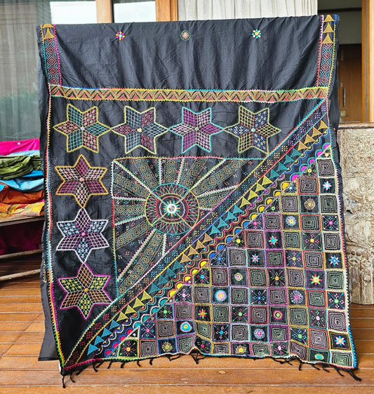 Cotton Mix Ilkal Lambani Saree With Smoke Black - 020