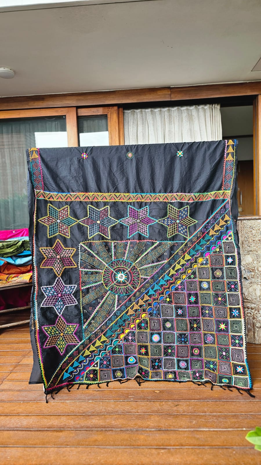 Cotton Mix Ilkal Lambani Saree With Smoke Black - 020