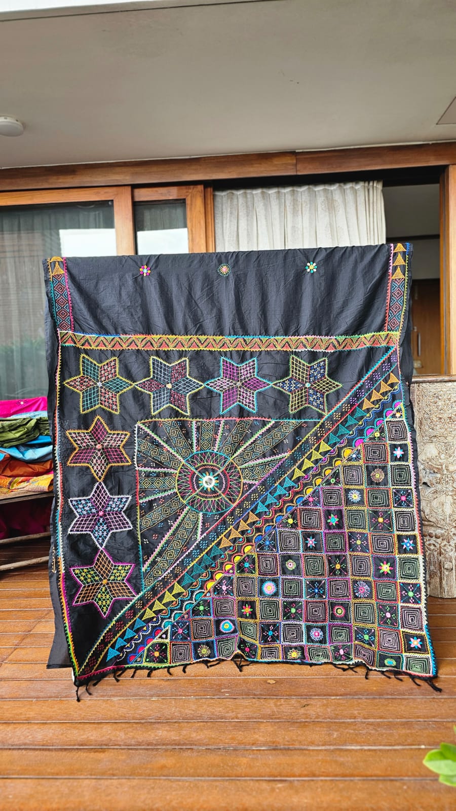 Cotton Mix Ilkal Lambani Saree With Smoke Black - 020