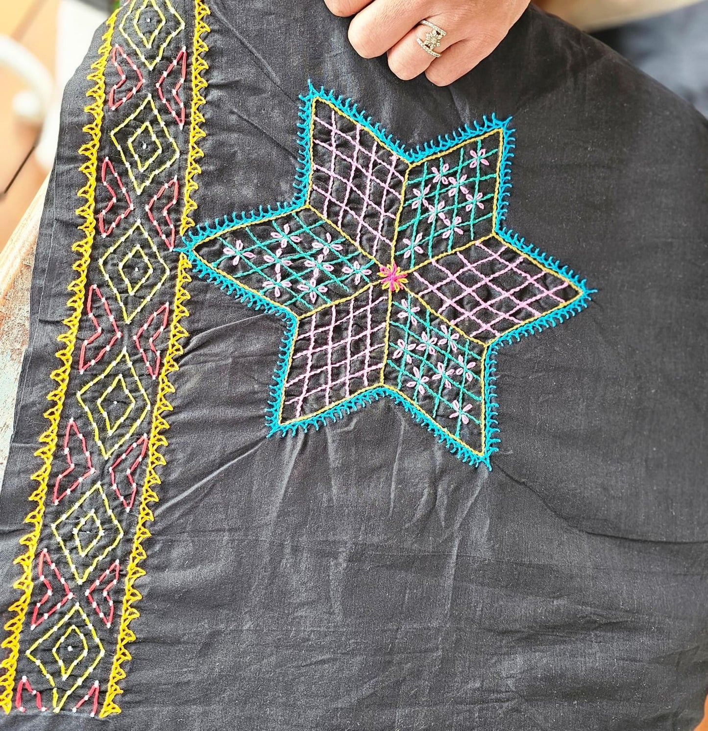 Cotton Mix Ilkal Lambani Saree With Smoke Black - 020