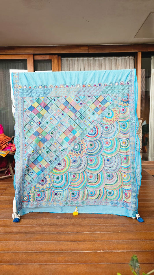 Cotton Ilkal Lambani Saree With Sky Blue - 022