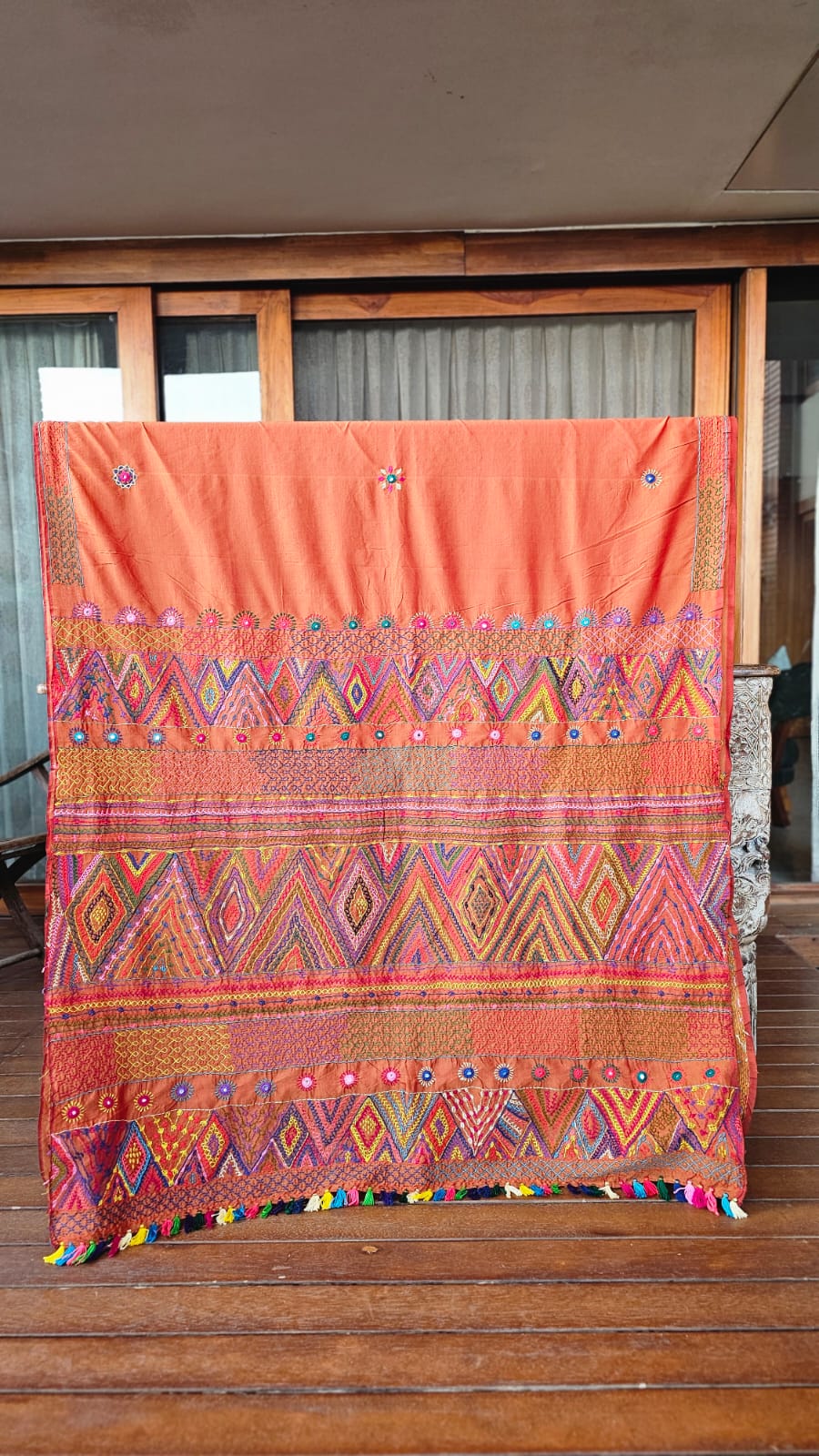 Saree Cotton mix Ilkal Lambani Saree With Coral Orange - 023