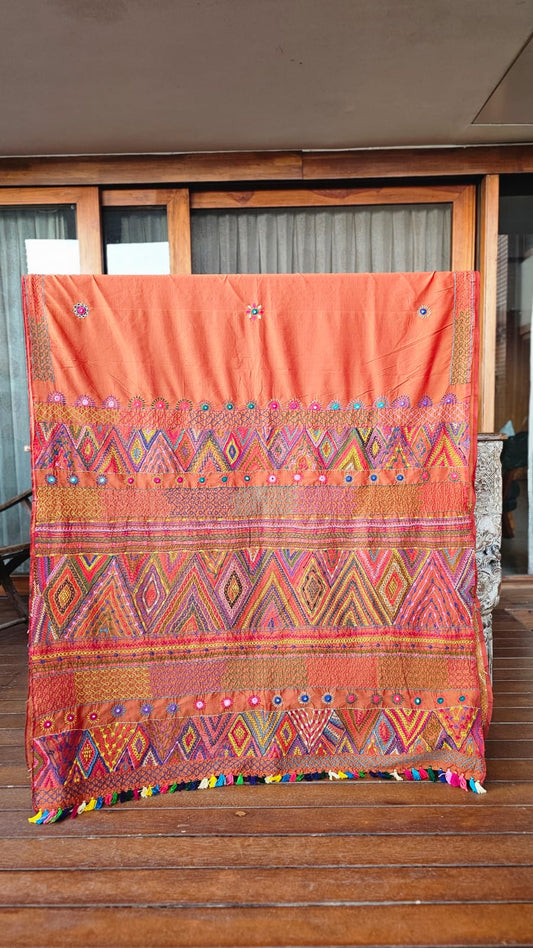 Saree Cotton mix Ilkal Lambani Saree With Coral Orange - 023