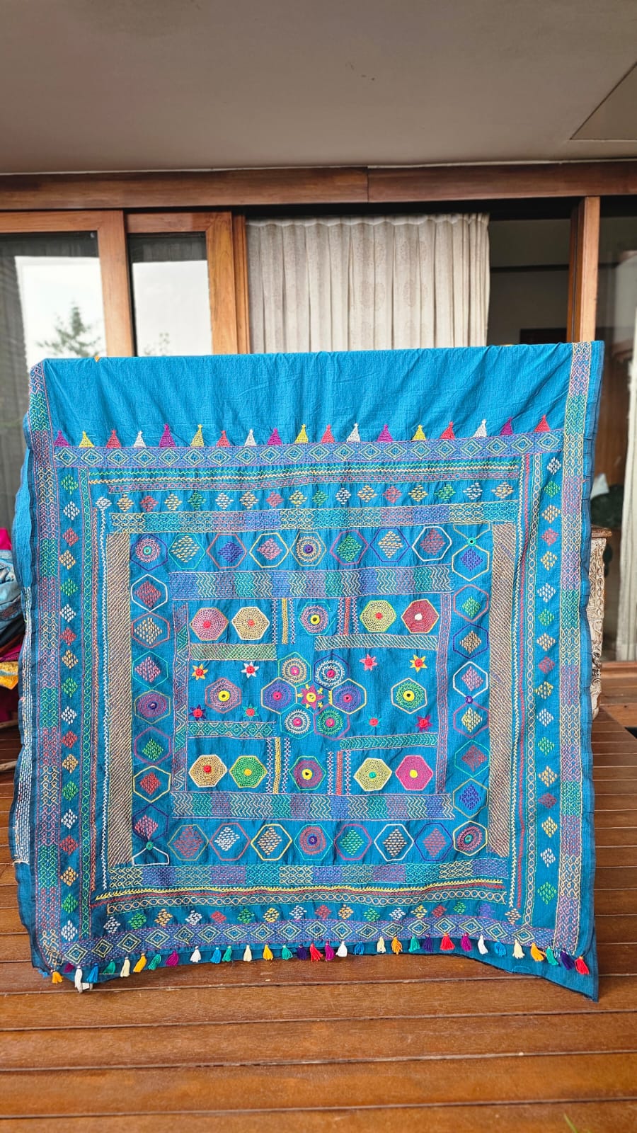 Cotton Mix Ilkal Lambani Saree With Azure Blue - 024