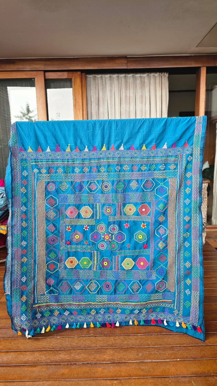 Cotton Mix Ilkal Lambani Saree With Azure Blue - 024