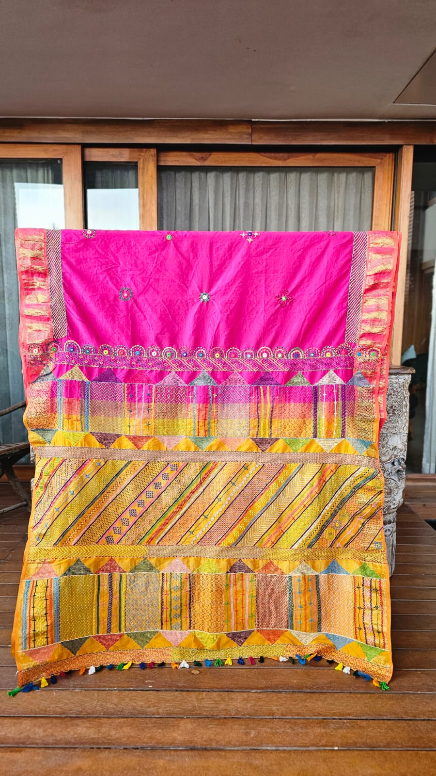 Cotton Mix  Ilkal Lambani Saree With Deep Pink - 026