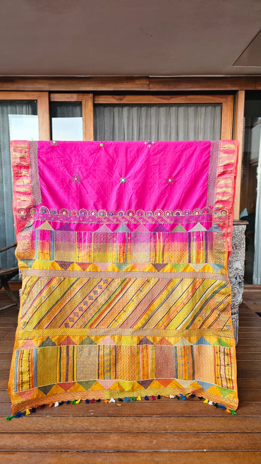 Cotton Mix  Ilkal Lambani Saree With Deep Pink - 026