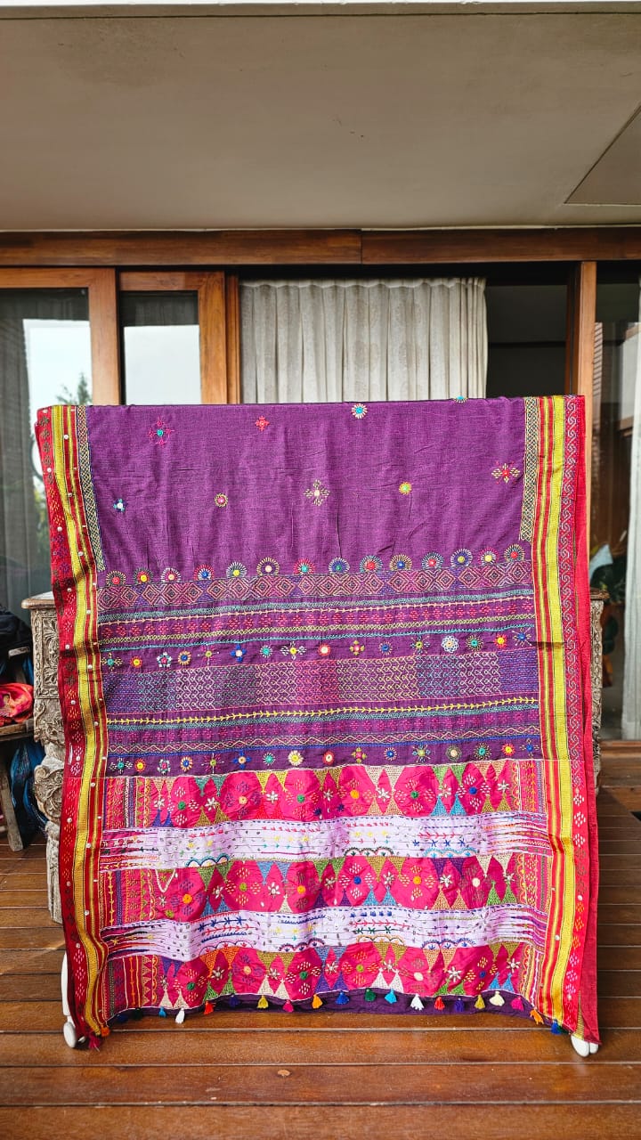 Cotton  Ilkal Lambani Saree With Grape Purple - 025