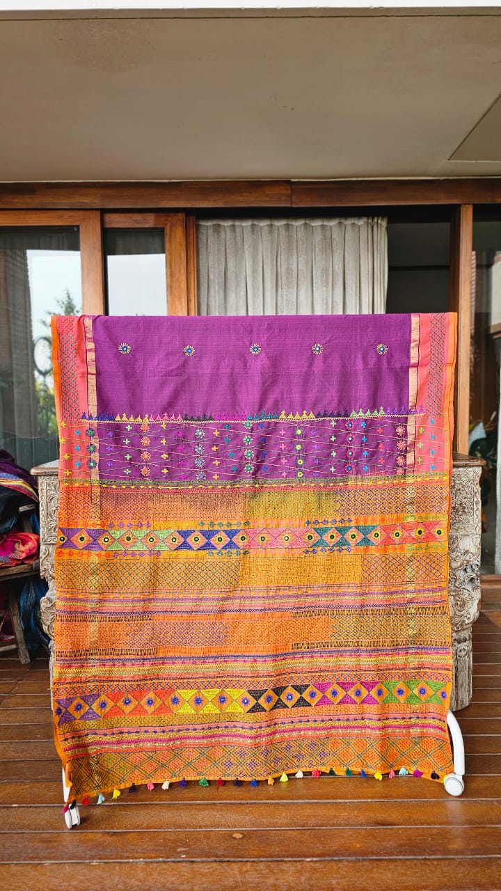 Cotton Silk mix Ilkal Lambani Saree With Wine Purple - 027