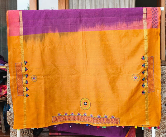 Cotton Silk mix Ilkal Lambani Saree With Wine Purple - 027
