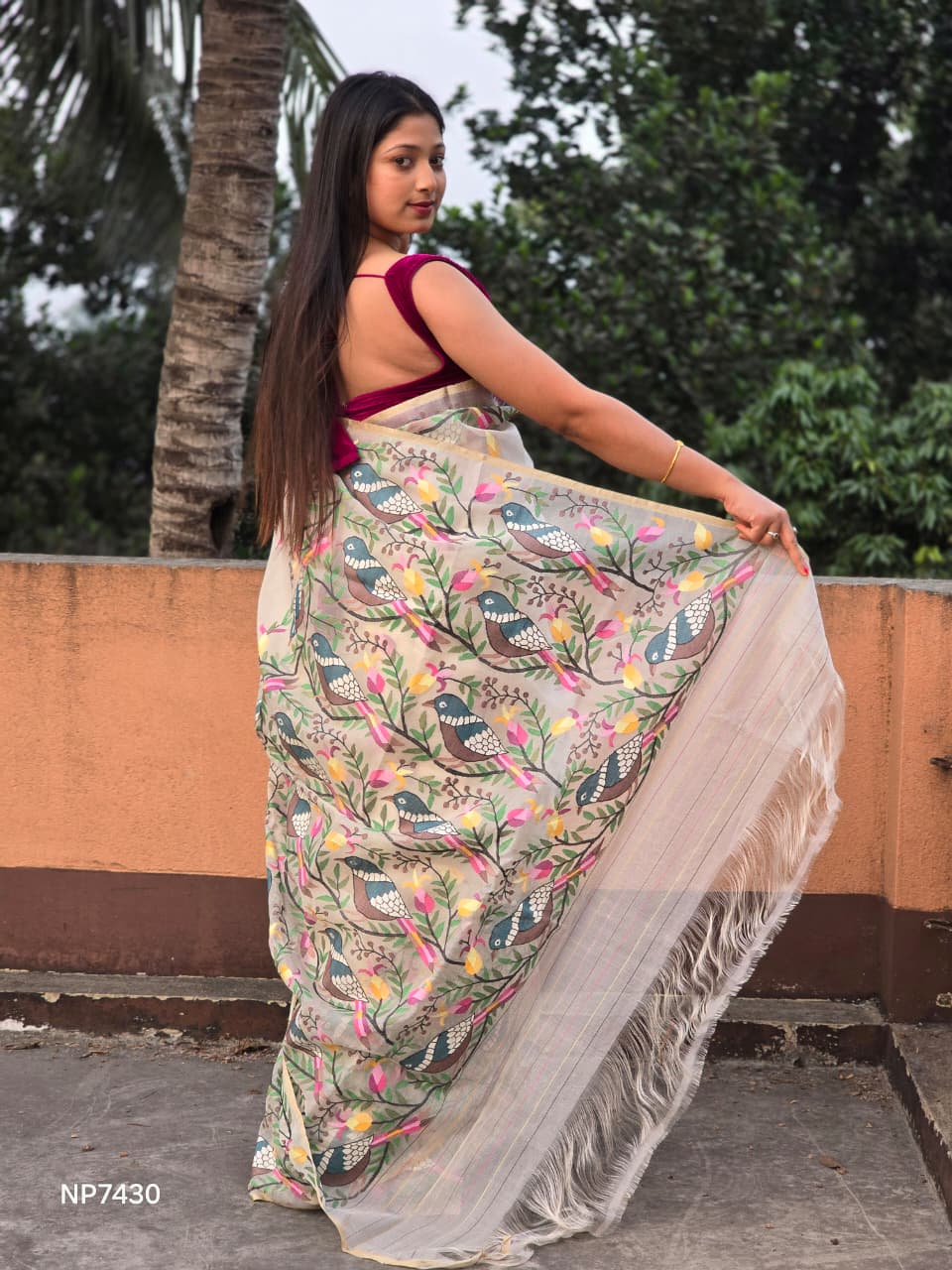 Handwoven Pure Jamdani Cotton Saree  |  Cream Beige