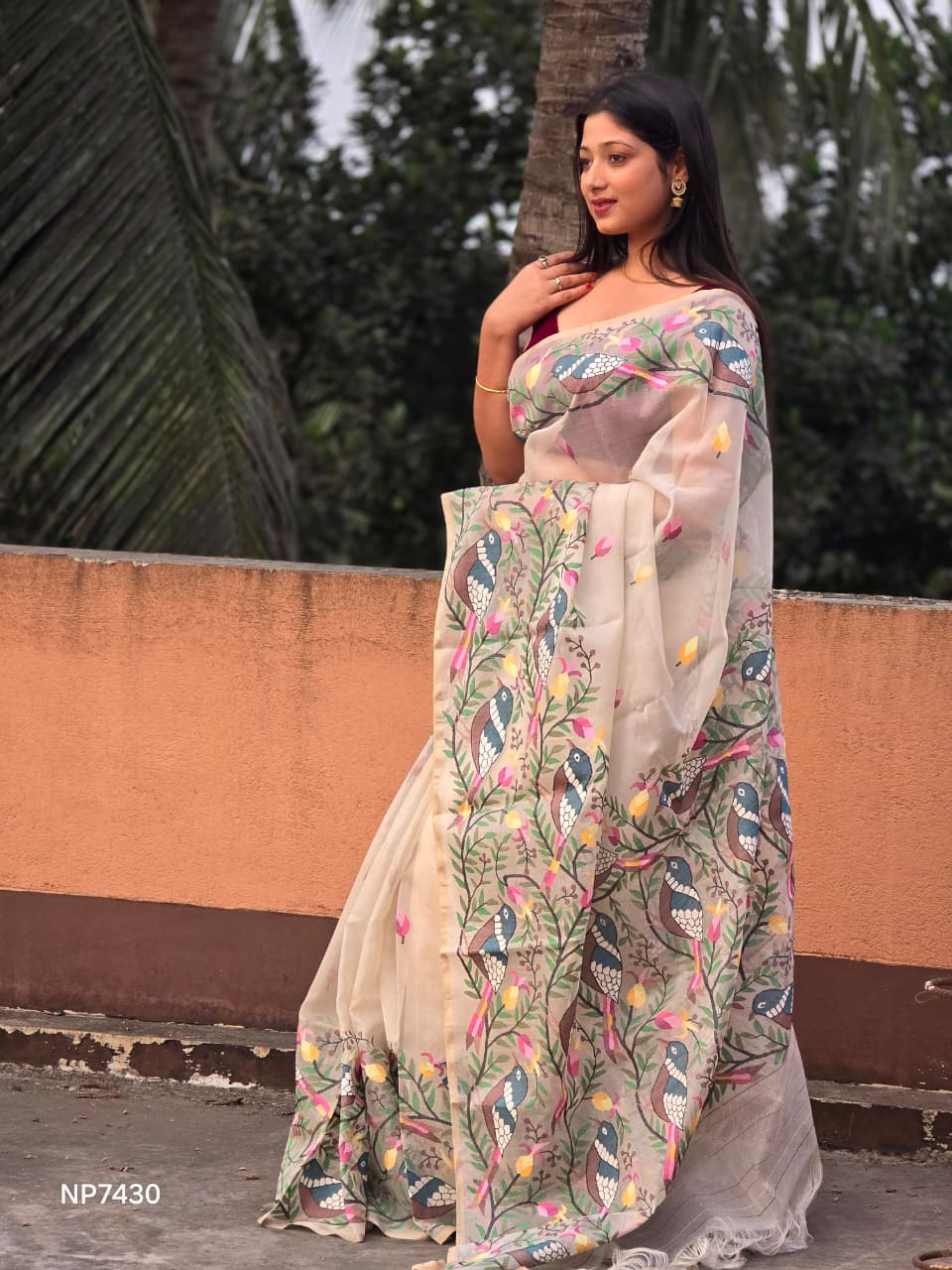 Handwoven Pure Jamdani Cotton Saree  |  Cream Beige