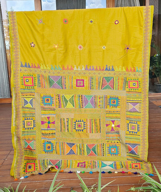 Cotton Ilkal Lambani Saree With Corn Yellow - 010