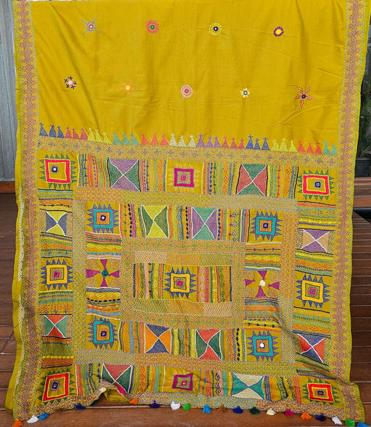 Cotton Ilkal Lambani Saree With Corn Yellow - 010