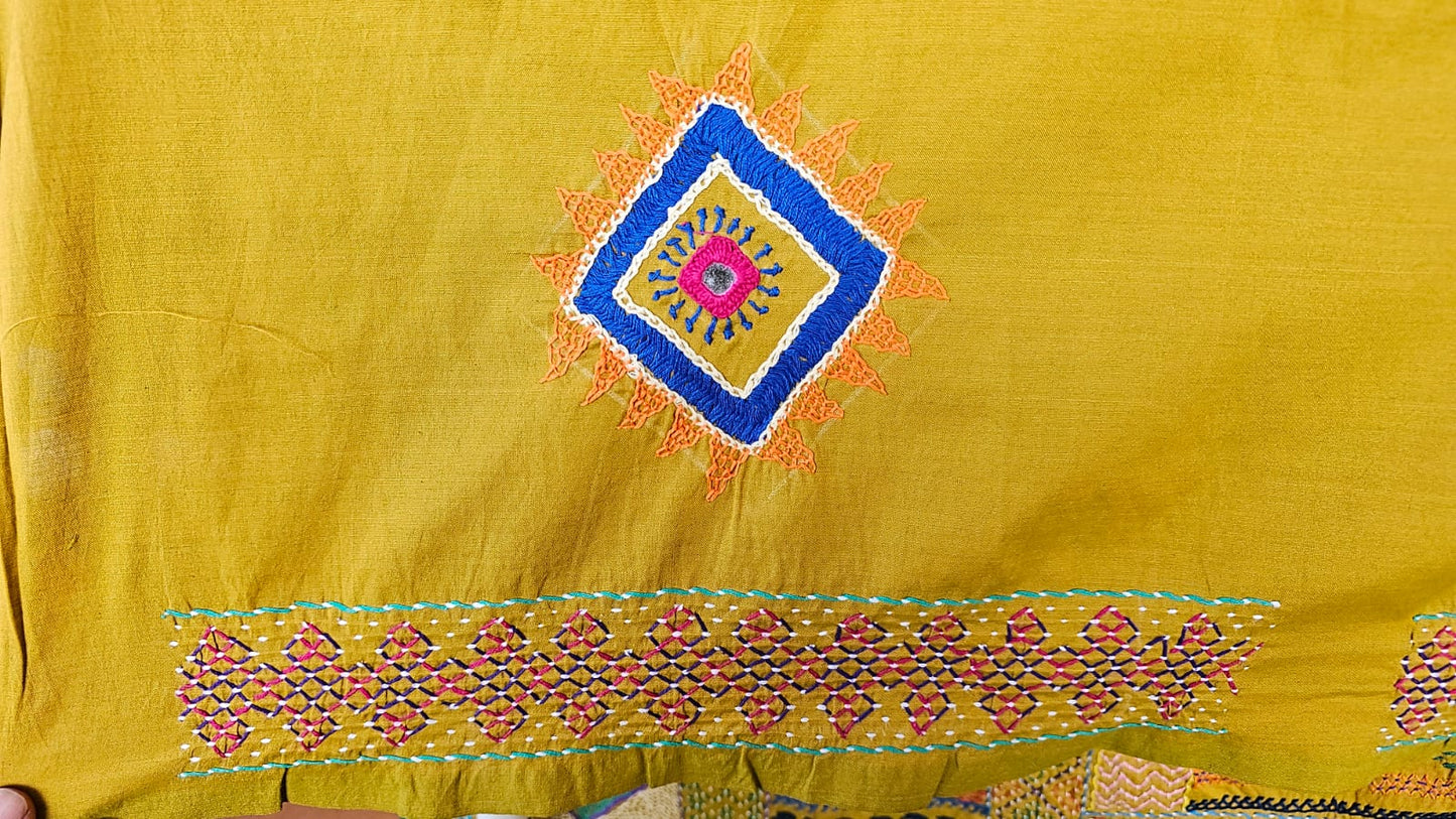 Cotton Ilkal Lambani Saree With Corn Yellow - 010