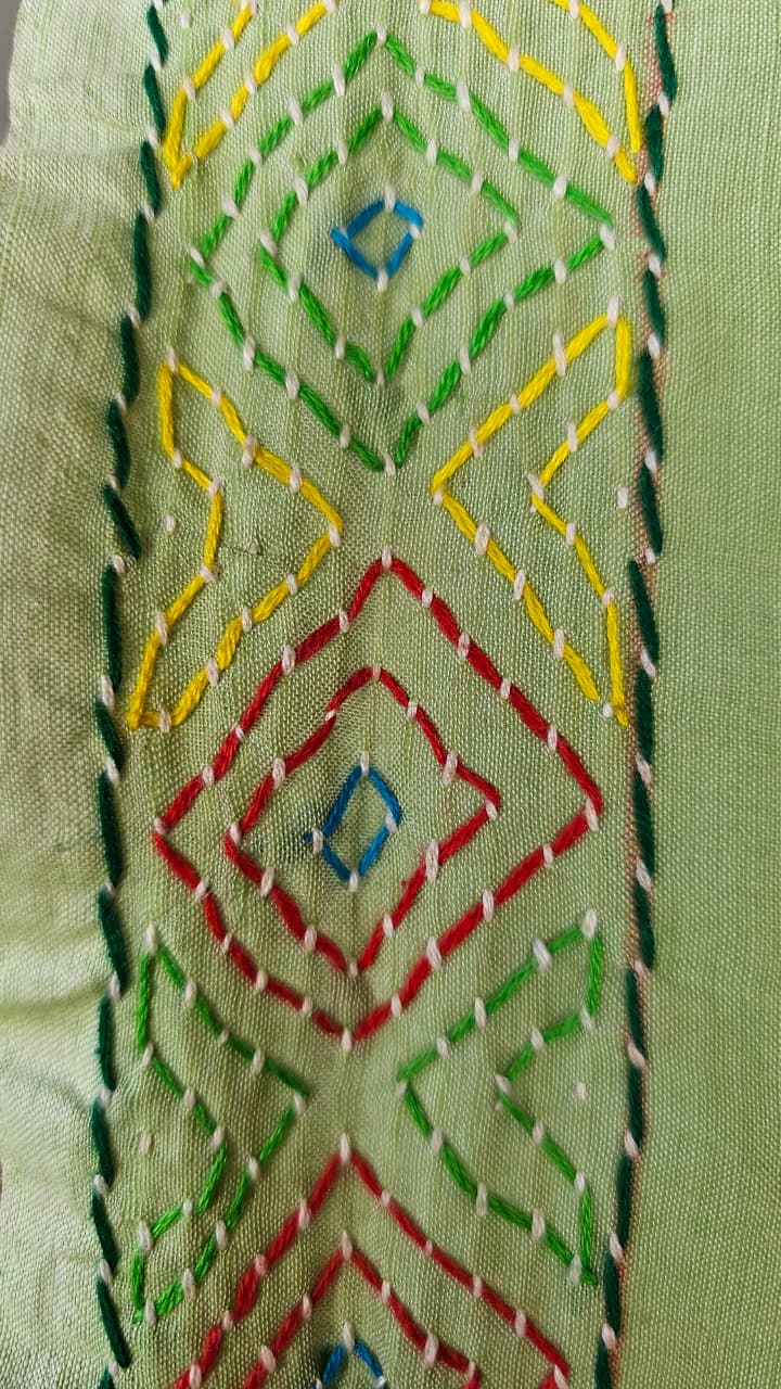 Mercerised cotton Ilkal Lambani Saree With Pastel Green  - 011