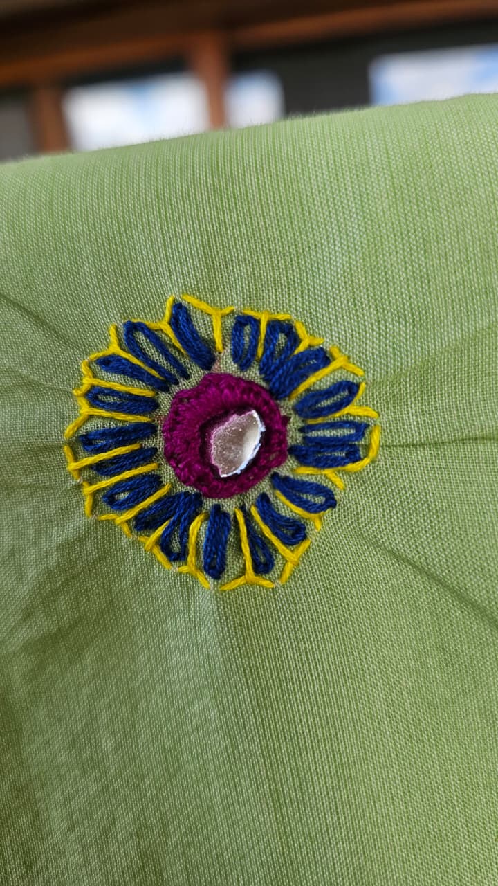 Mercerised cotton Ilkal Lambani Saree With Pastel Green  - 011