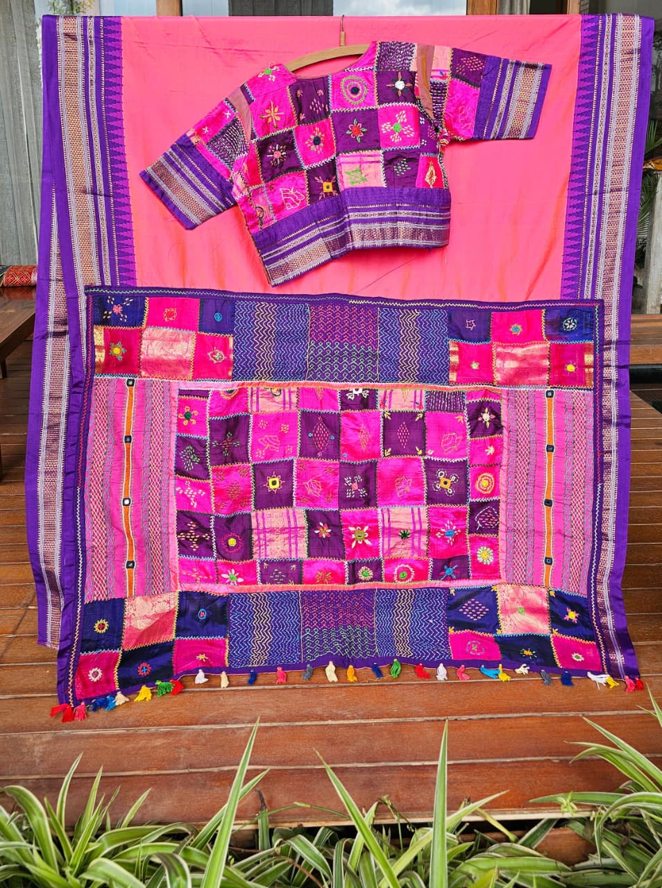 Silk Blend Ilkal Lambani Saree With Deep Pink - 013