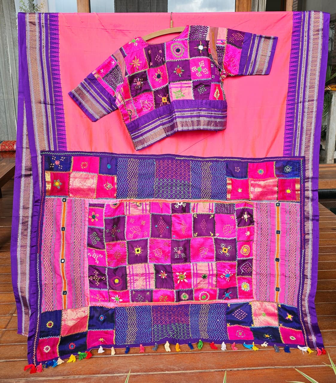 Silk Blend Ilkal Lambani Saree With Deep Pink - 013